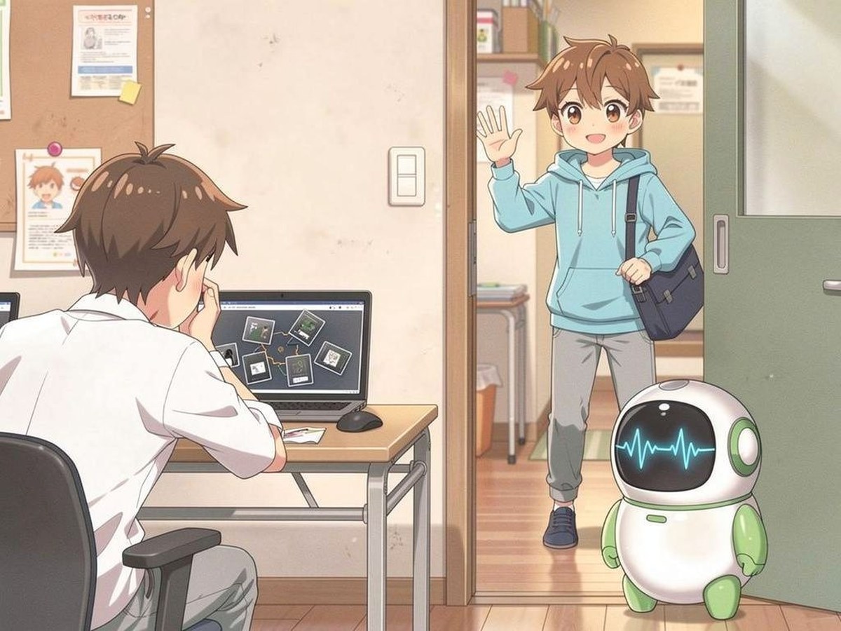 A person stuck at a laptop, and an engineer arriving with a toolbox